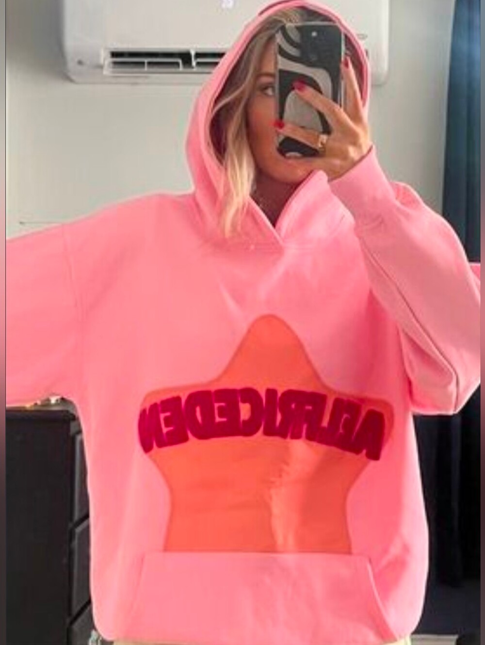 Aelfric Eden Pink & Peach Star Hoodie Oversized Small
